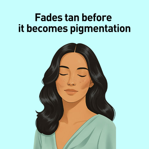 Illustration of a woman with text about sun protection on a light blue background