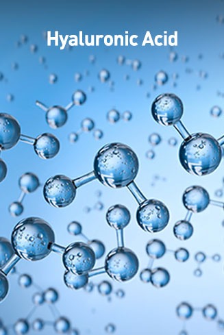 Molecular structure of hyaluronic acid on a blue background